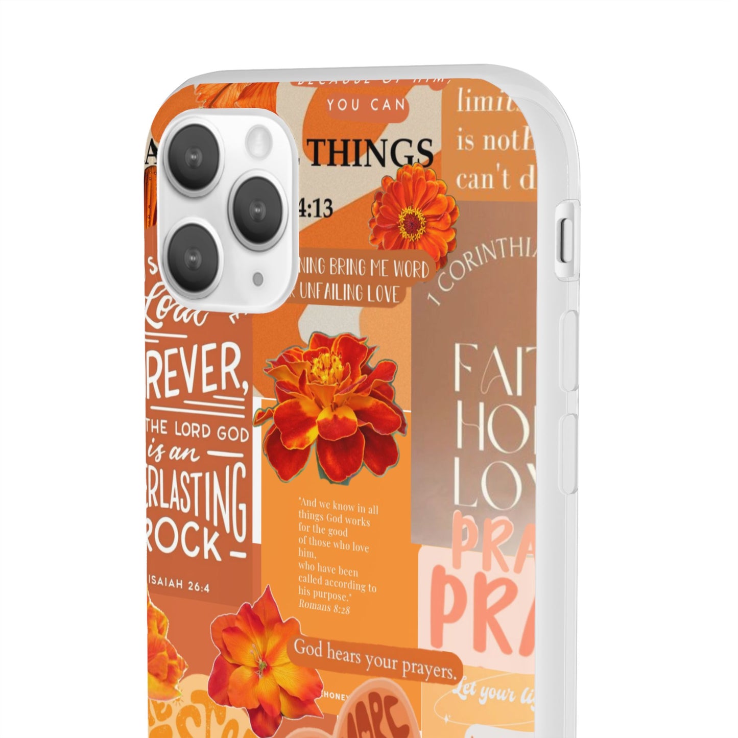 Faith Collage Phone Clear Case — Inspirational Christian Scripture Floral Design