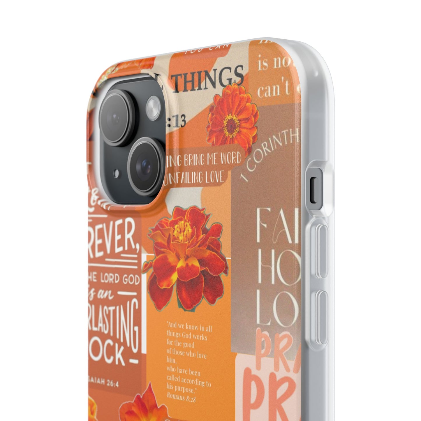 Faith Collage Phone Clear Case — Inspirational Christian Scripture Floral Design