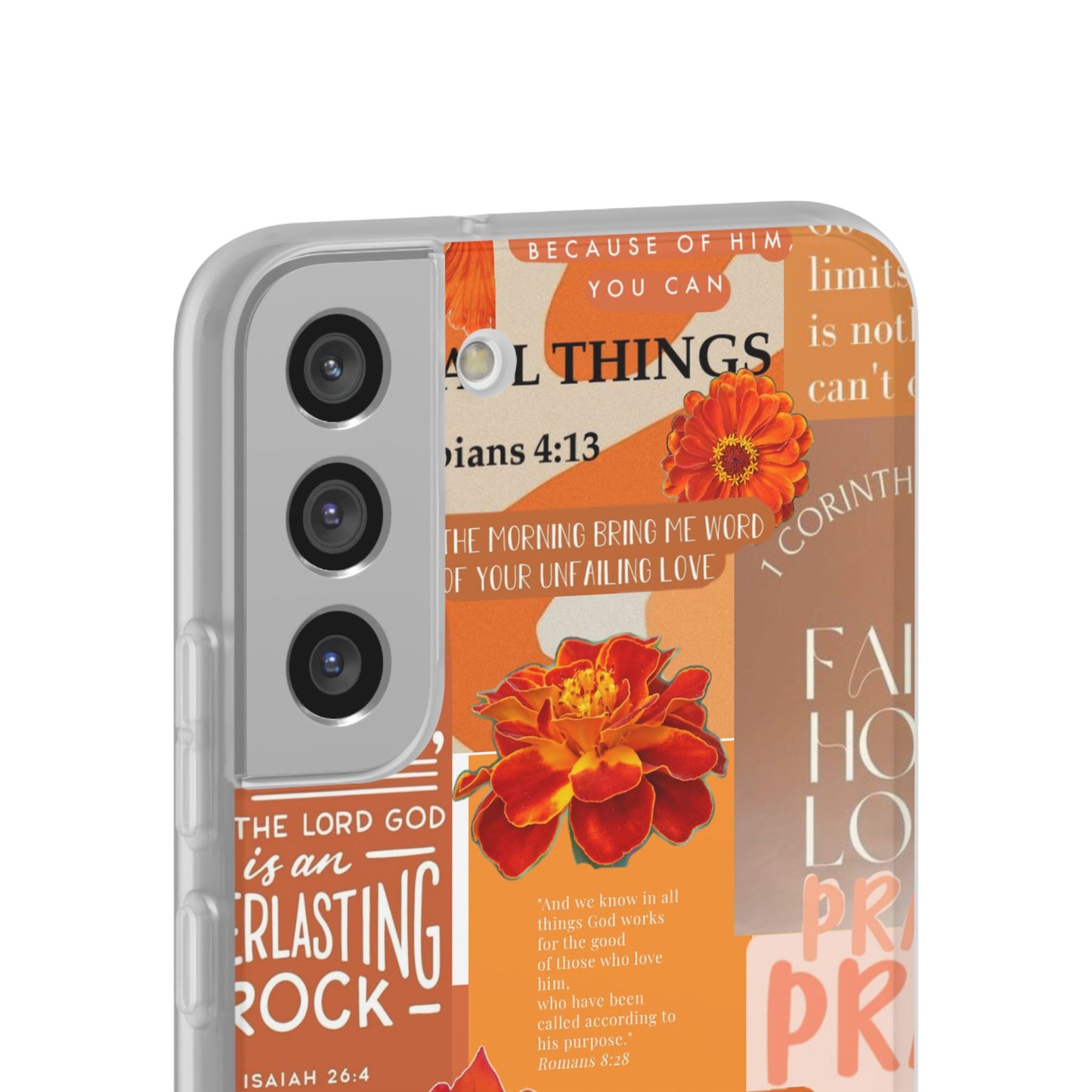 Faith Collage Phone Clear Case — Inspirational Christian Scripture Floral Design