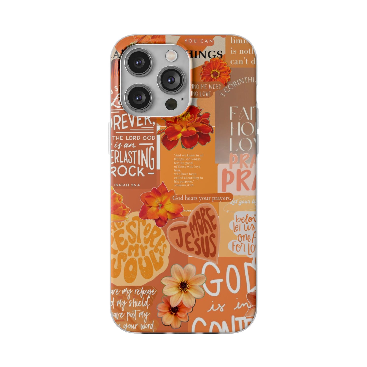 Faith Collage Phone Clear Case — Inspirational Christian Scripture Floral Design