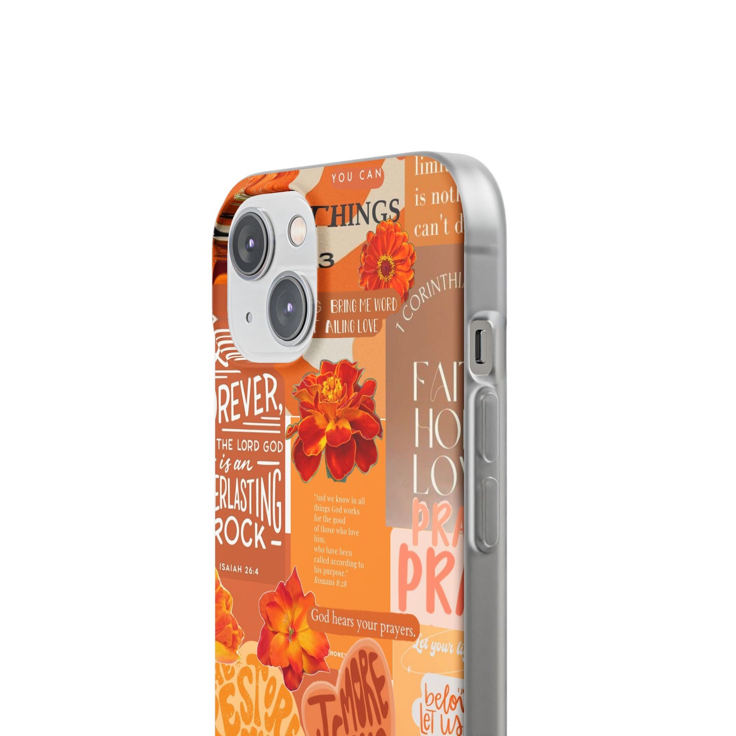 Faith Collage Phone Clear Case — Inspirational Christian Scripture Floral Design