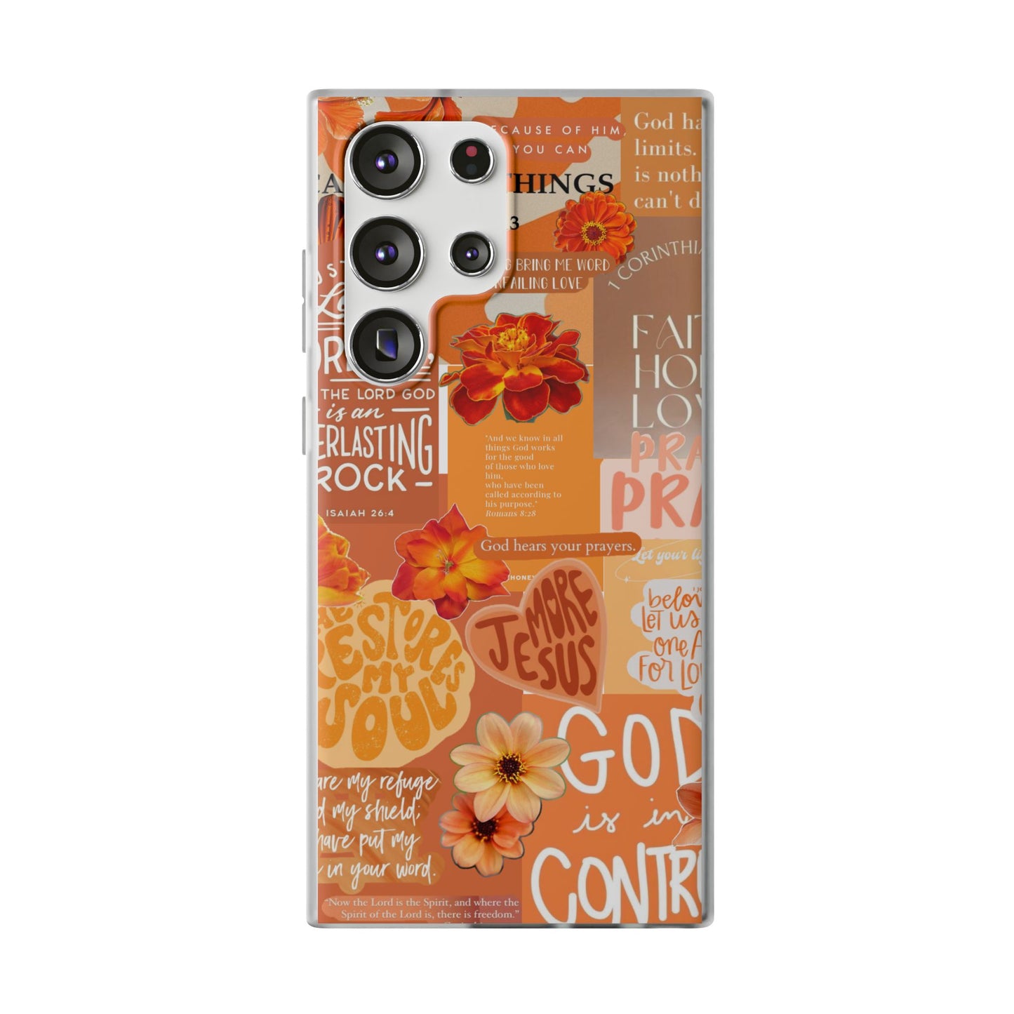 Faith Collage Phone Clear Case — Inspirational Christian Scripture Floral Design