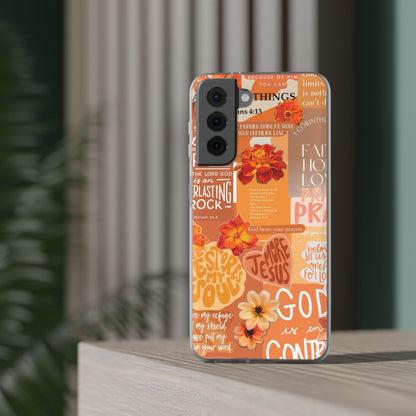 Faith Collage Phone Clear Case — Inspirational Christian Scripture Floral Design