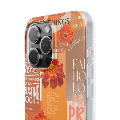Faith Collage Phone Clear Case — Inspirational Christian Scripture Floral Design