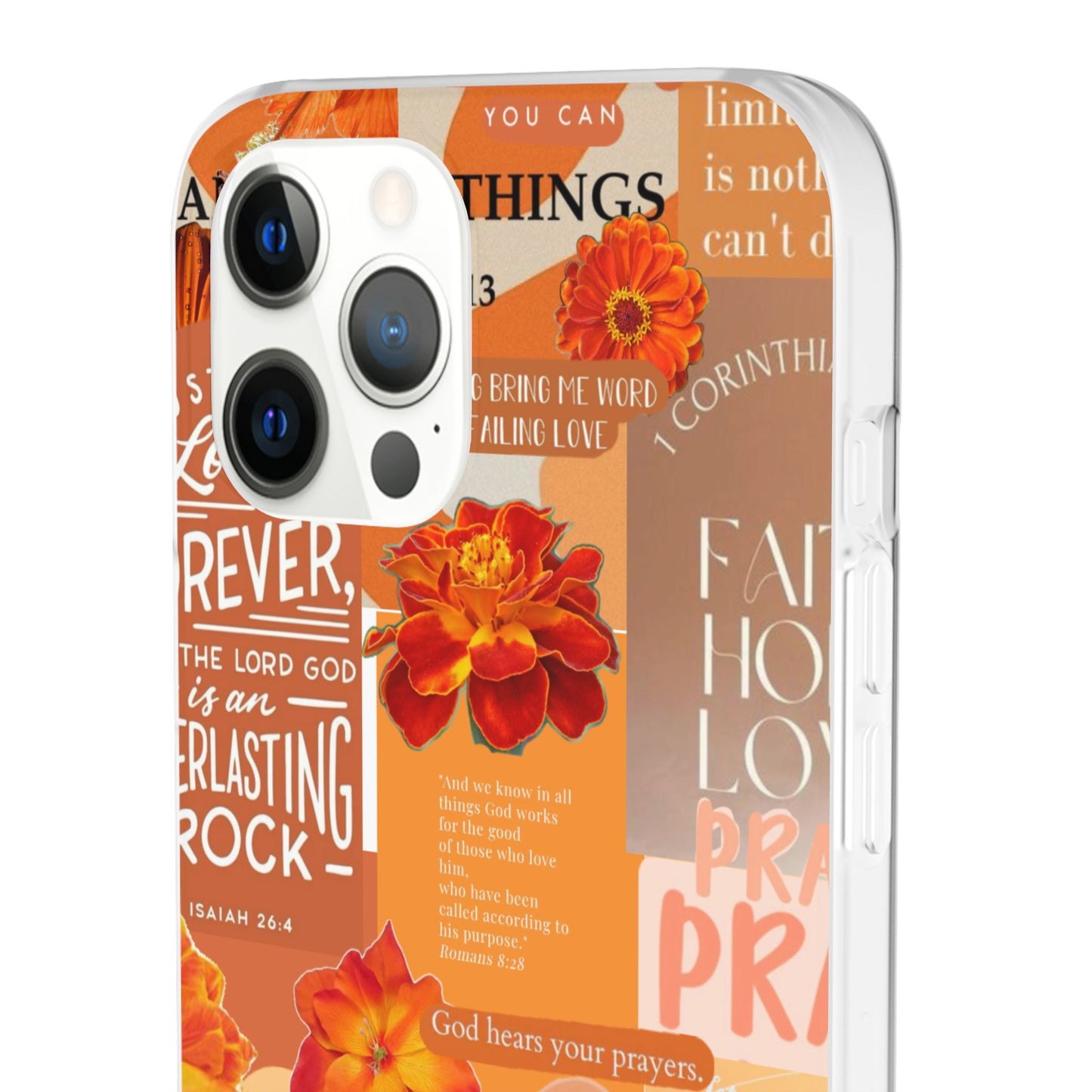 Faith Collage Phone Clear Case — Inspirational Christian Scripture Floral Design