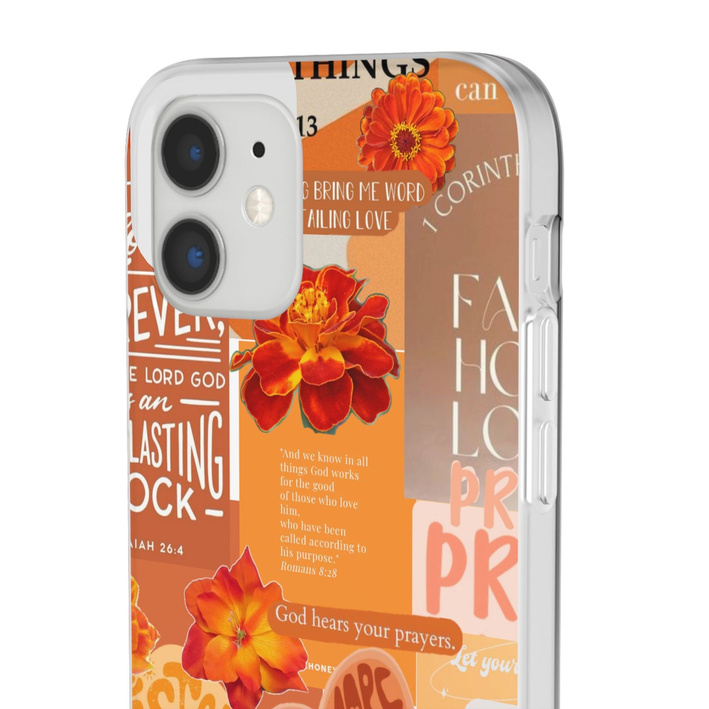 Faith Collage Phone Clear Case — Inspirational Christian Scripture Floral Design