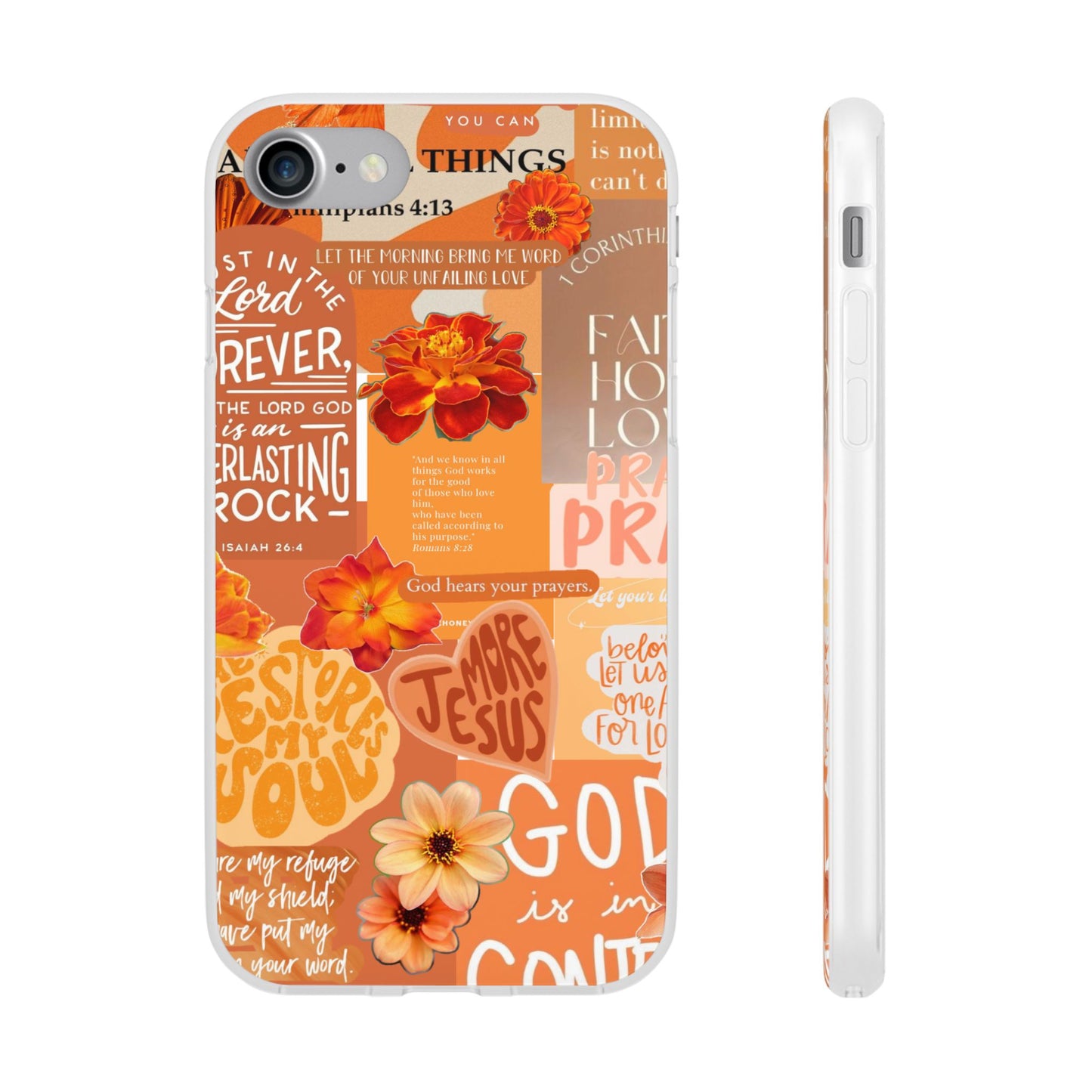 Faith Collage Phone Clear Case — Inspirational Christian Scripture Floral Design