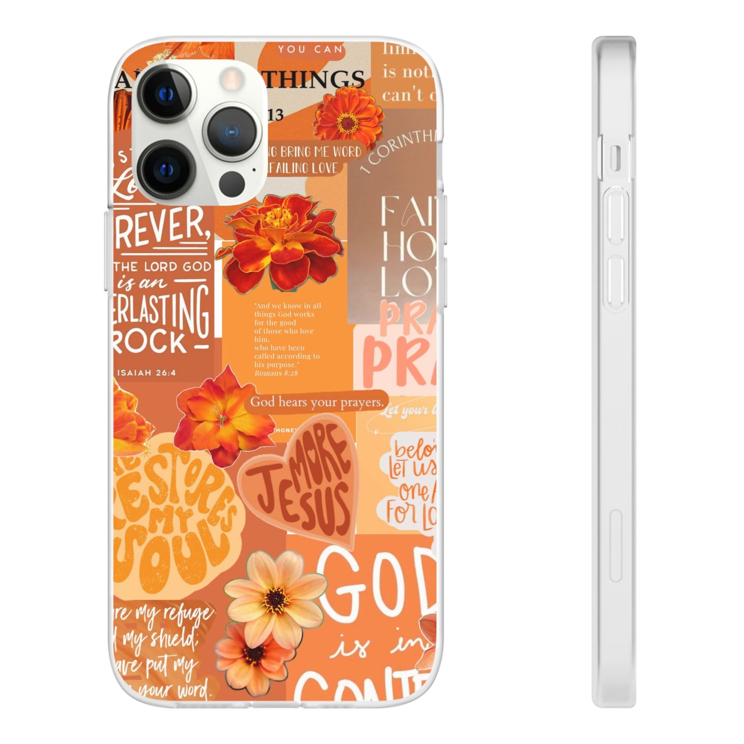 Faith Collage Phone Clear Case — Inspirational Christian Scripture Floral Design