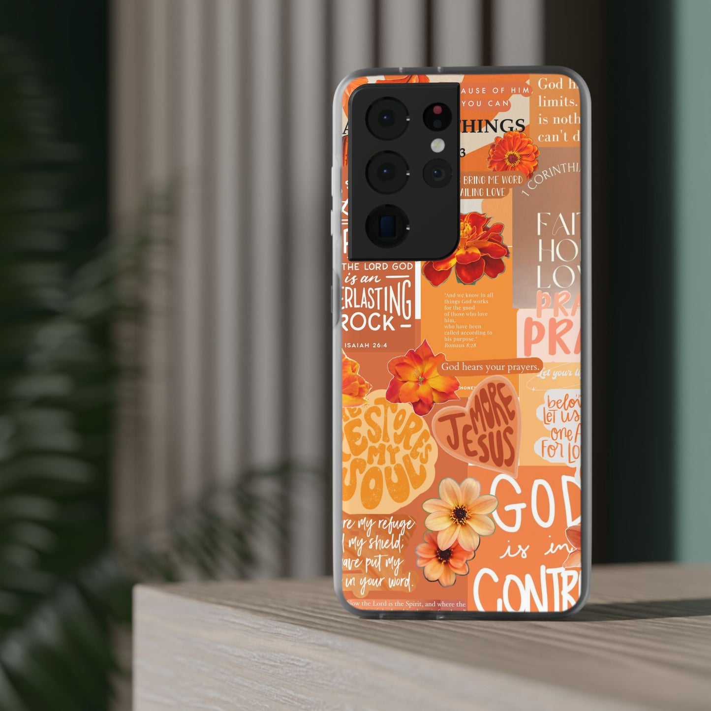 Faith Collage Phone Clear Case — Inspirational Christian Scripture Floral Design