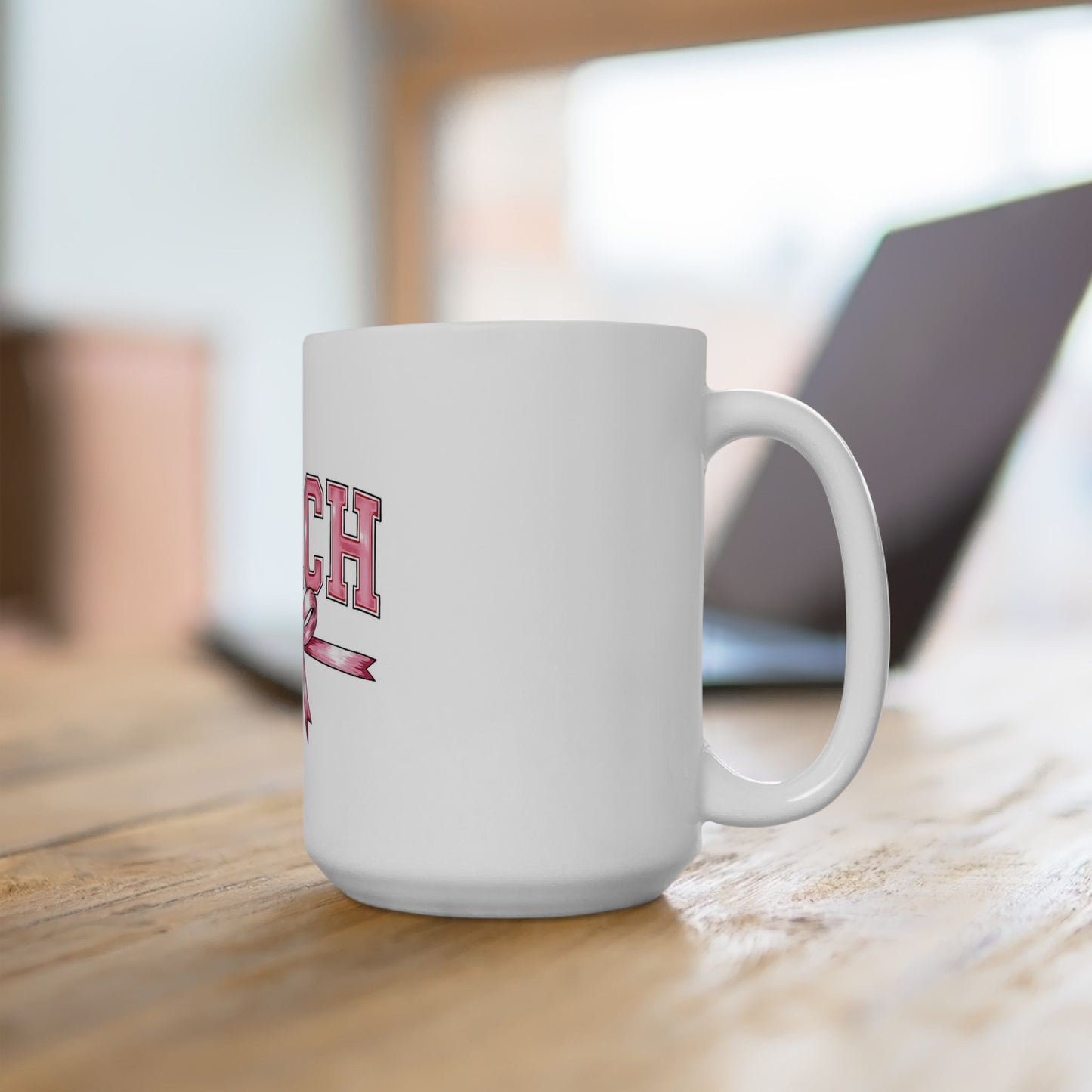 Teacher Pink Ribbon Ceramic Mug — 'TEACH' Gift for Educators (11oz & 15oz)