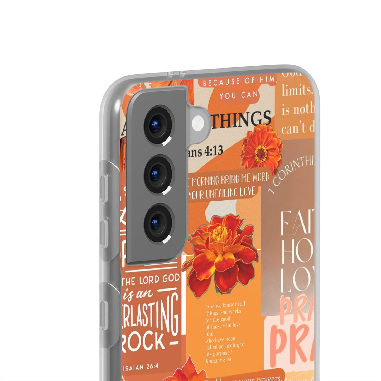 Faith Collage Phone Clear Case — Inspirational Christian Scripture Floral Design