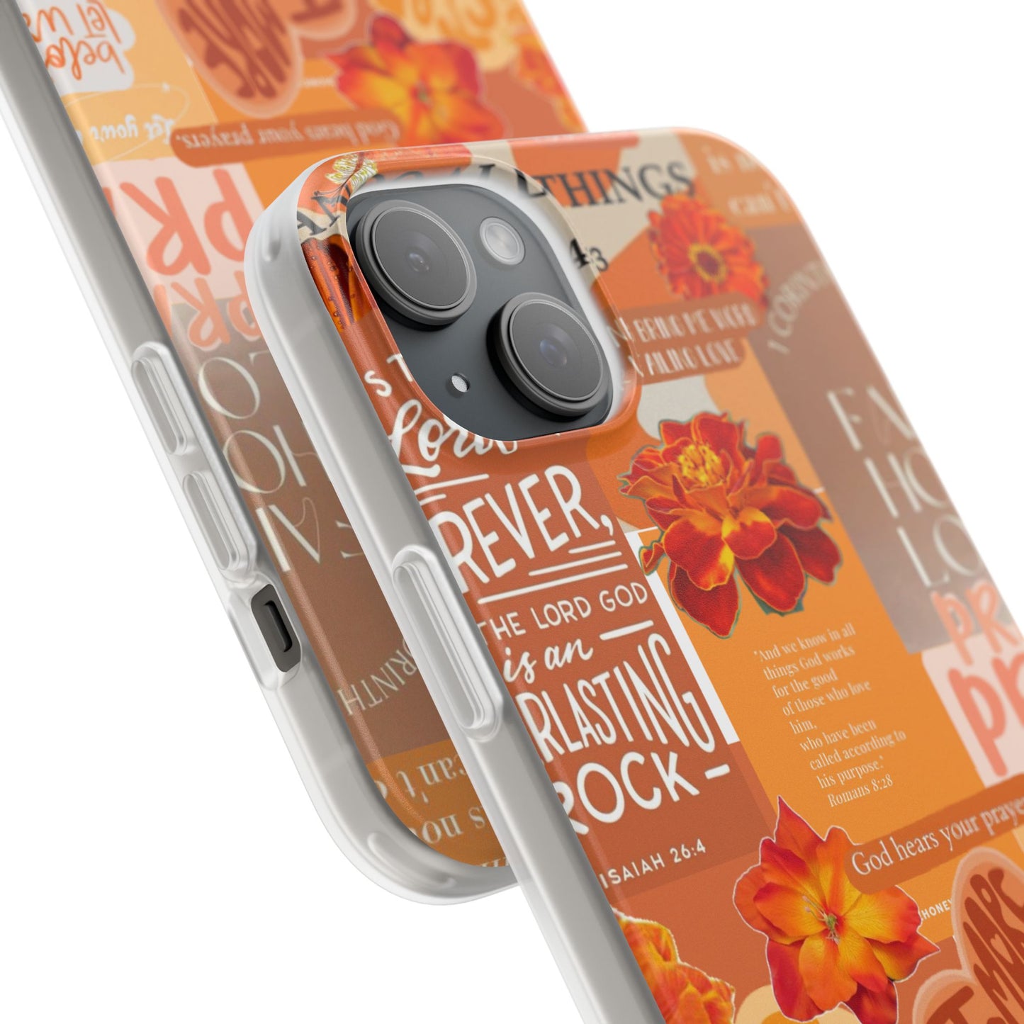 Faith Collage Phone Clear Case — Inspirational Christian Scripture Floral Design