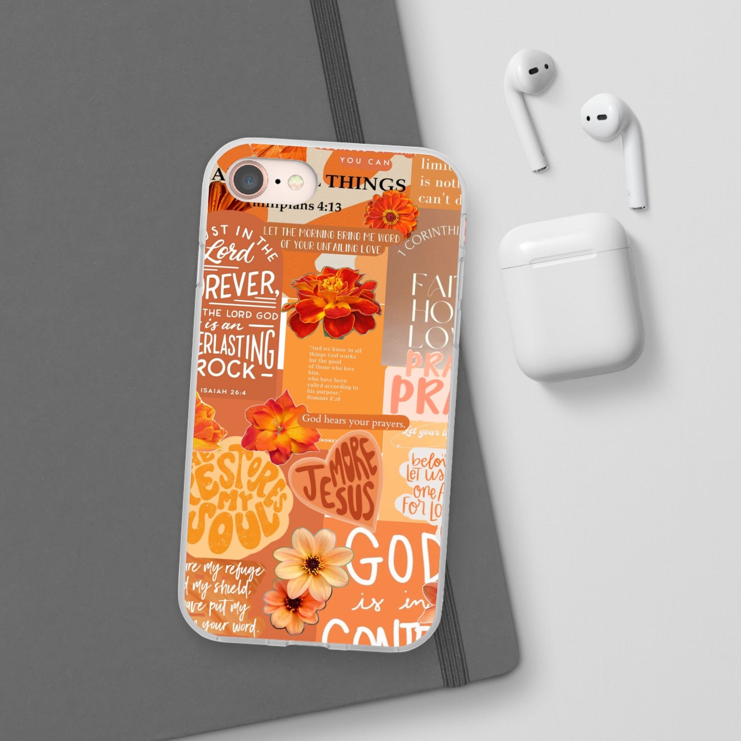 Faith Collage Phone Clear Case — Inspirational Christian Scripture Floral Design