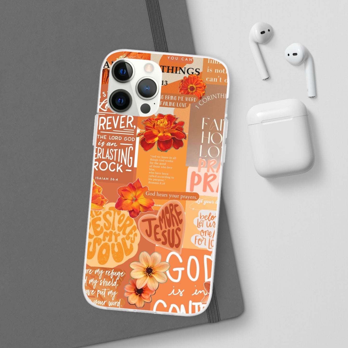 Faith Collage Phone Clear Case — Inspirational Christian Scripture Floral Design