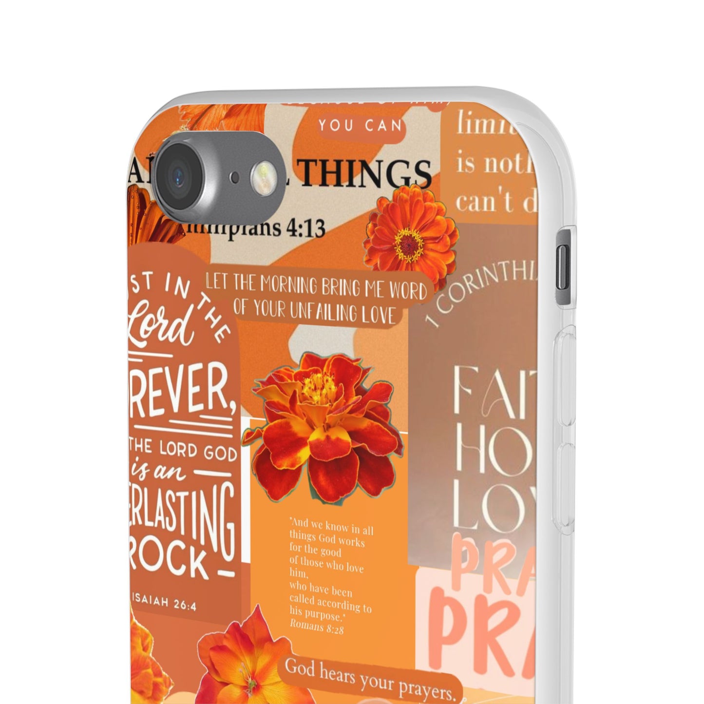 Faith Collage Phone Clear Case — Inspirational Christian Scripture Floral Design