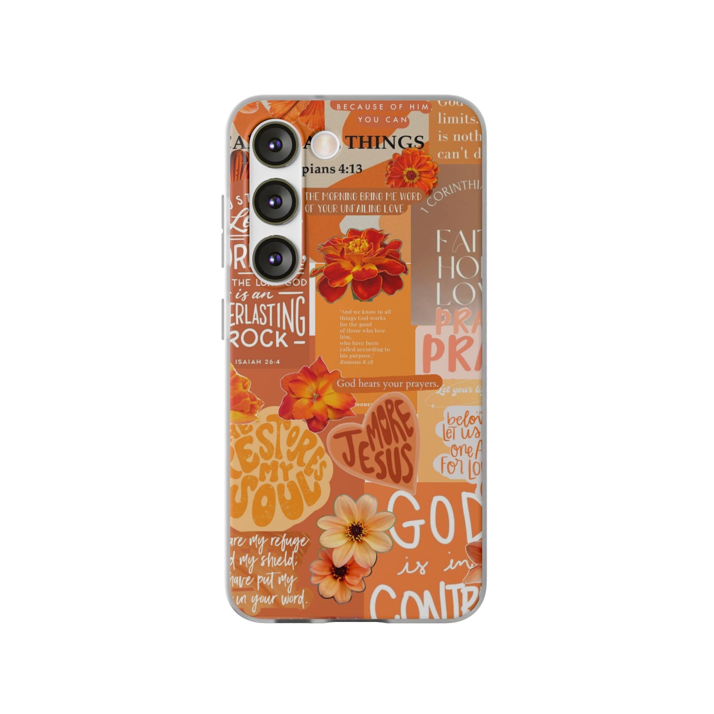 Faith Collage Phone Clear Case — Inspirational Christian Scripture Floral Design
