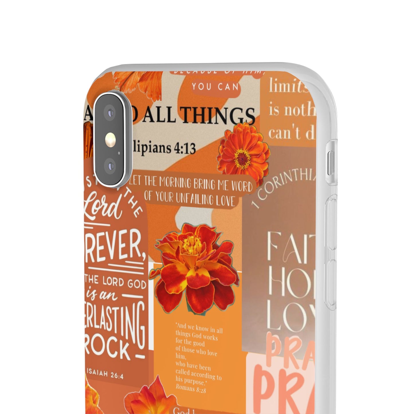 Faith Collage Phone Clear Case — Inspirational Christian Scripture Floral Design