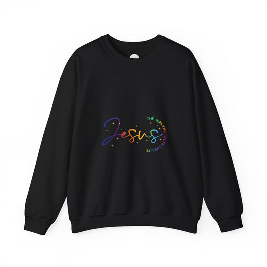 Jesus Rainbow Crewneck Sweatshirt — "The Name Above Every Name" Christian Pullover