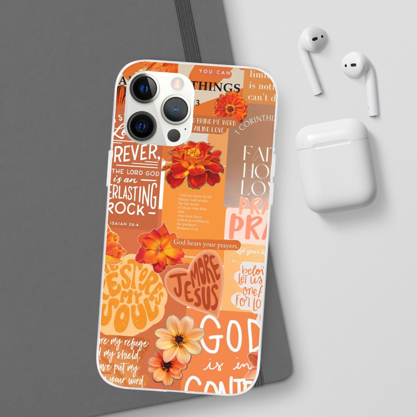 Faith Collage Phone Clear Case — Inspirational Christian Scripture Floral Design