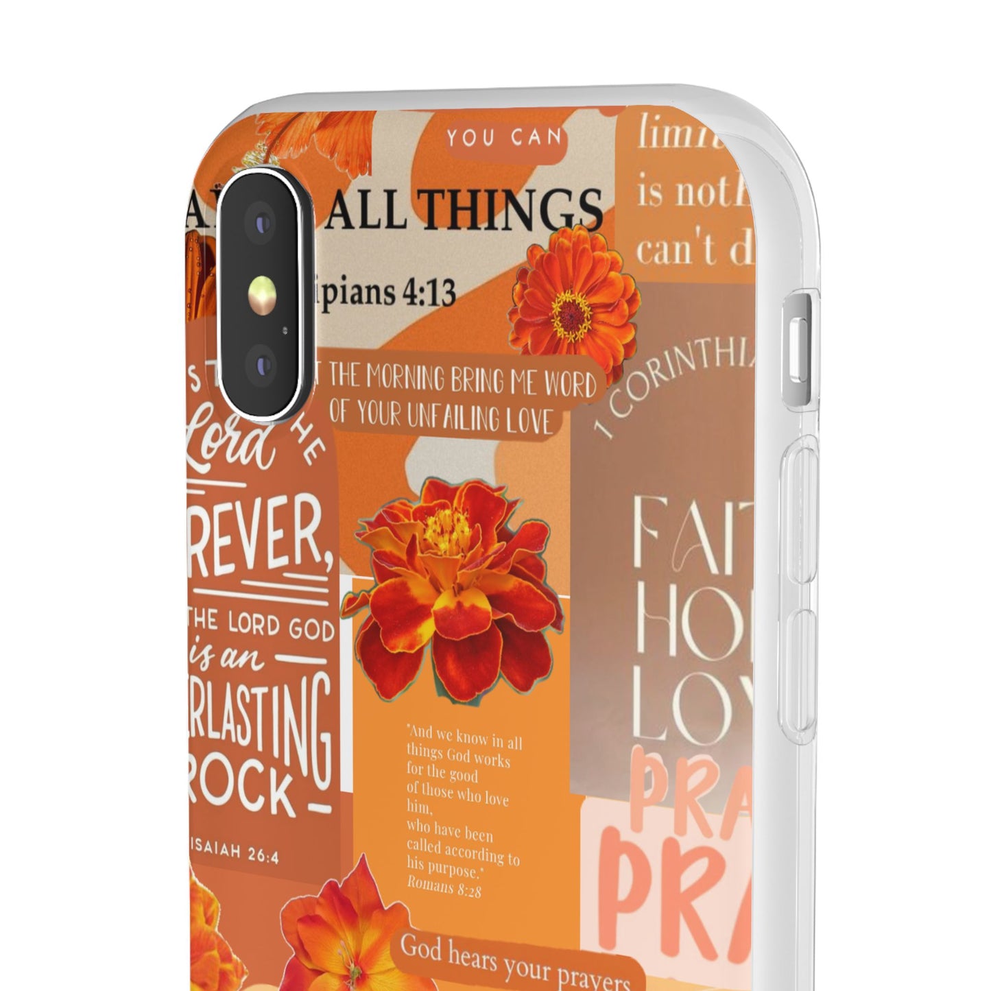 Faith Collage Phone Clear Case — Inspirational Christian Scripture Floral Design