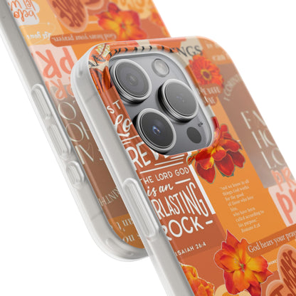 Faith Collage Phone Clear Case — Inspirational Christian Scripture Floral Design