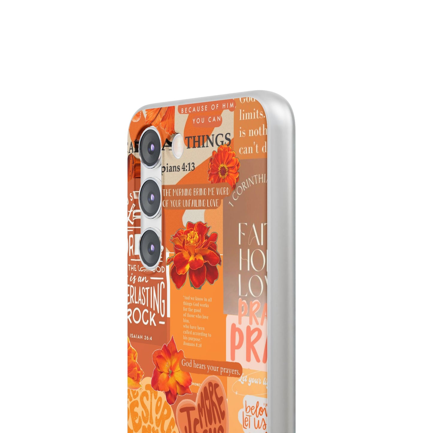 Faith Collage Phone Clear Case — Inspirational Christian Scripture Floral Design