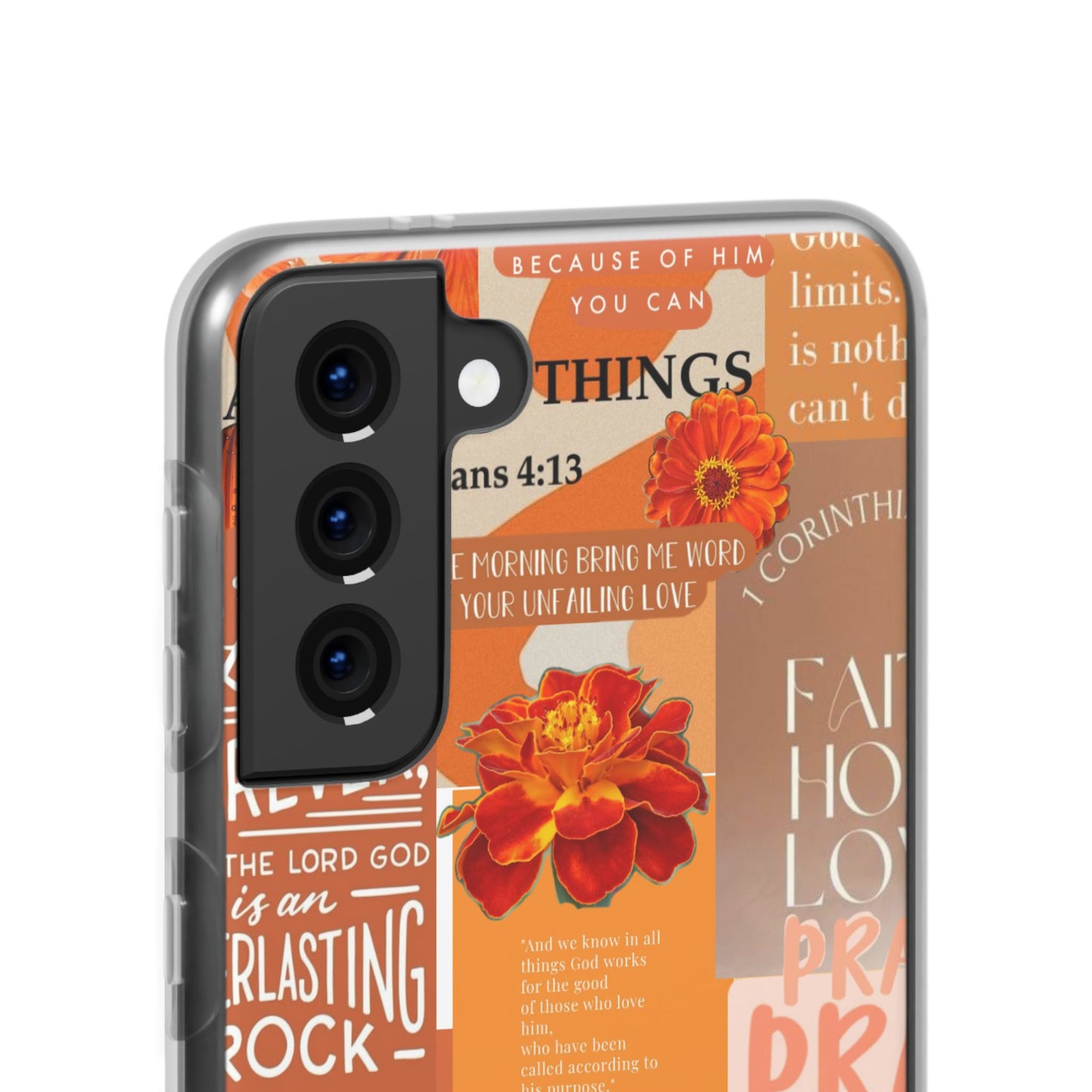 Faith Collage Phone Clear Case — Inspirational Christian Scripture Floral Design