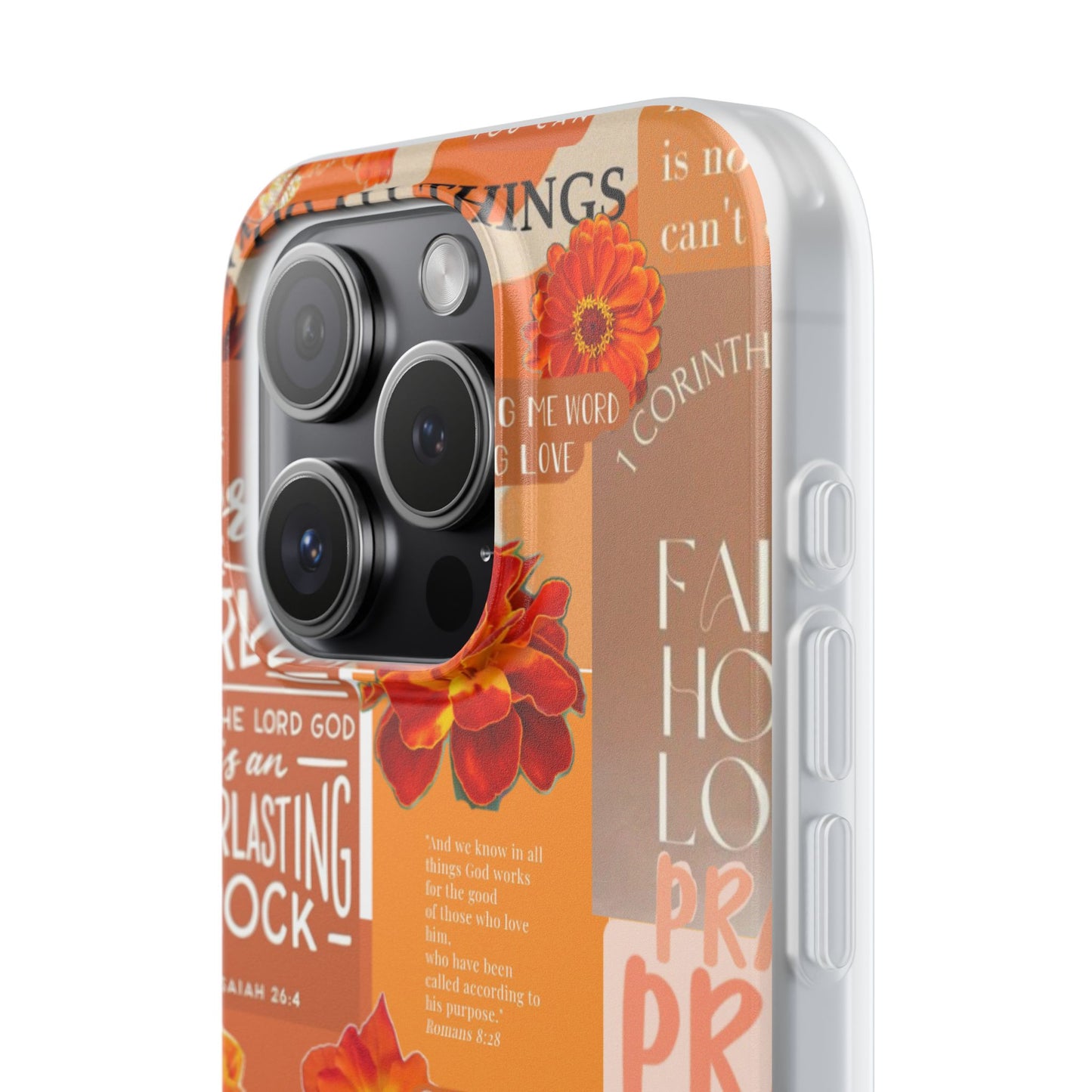Faith Collage Phone Clear Case — Inspirational Christian Scripture Floral Design