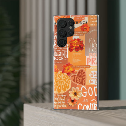 Faith Collage Phone Clear Case — Inspirational Christian Scripture Floral Design