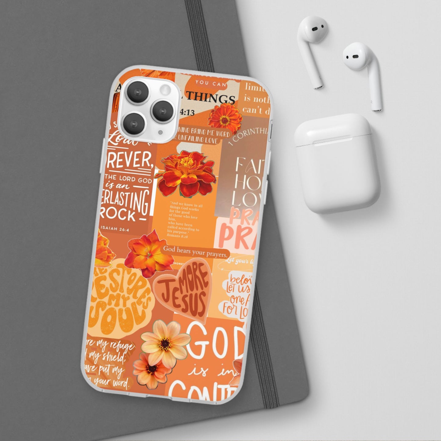 Faith Collage Phone Clear Case — Inspirational Christian Scripture Floral Design