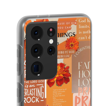 Faith Collage Phone Clear Case — Inspirational Christian Scripture Floral Design