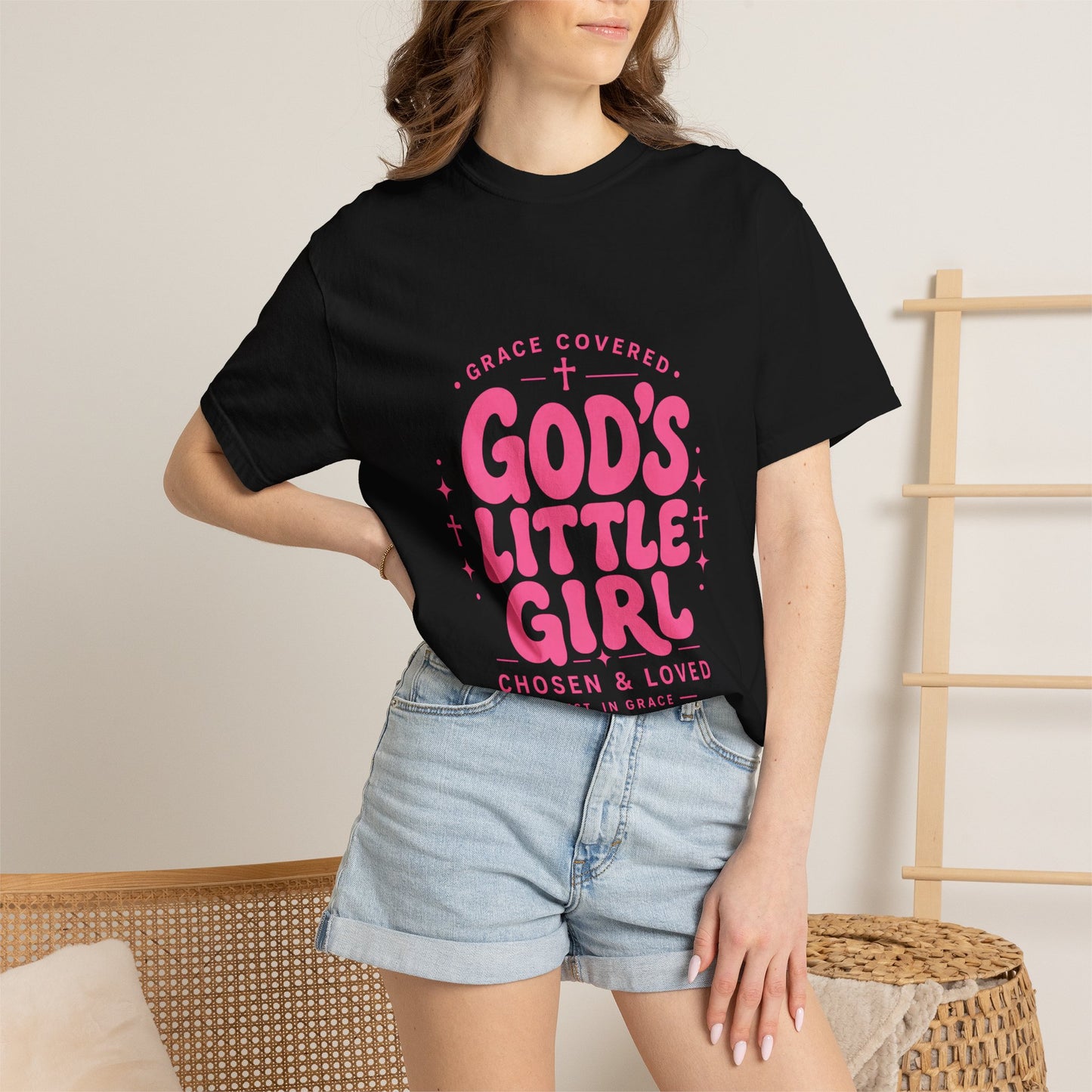 God's Little Girl T‑Shirt — Pink Faith Graphic Tee