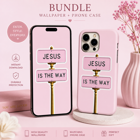 Jesus Is The Way Gift Set | Pink Christian Phone Case & Wallpaper Bundle
